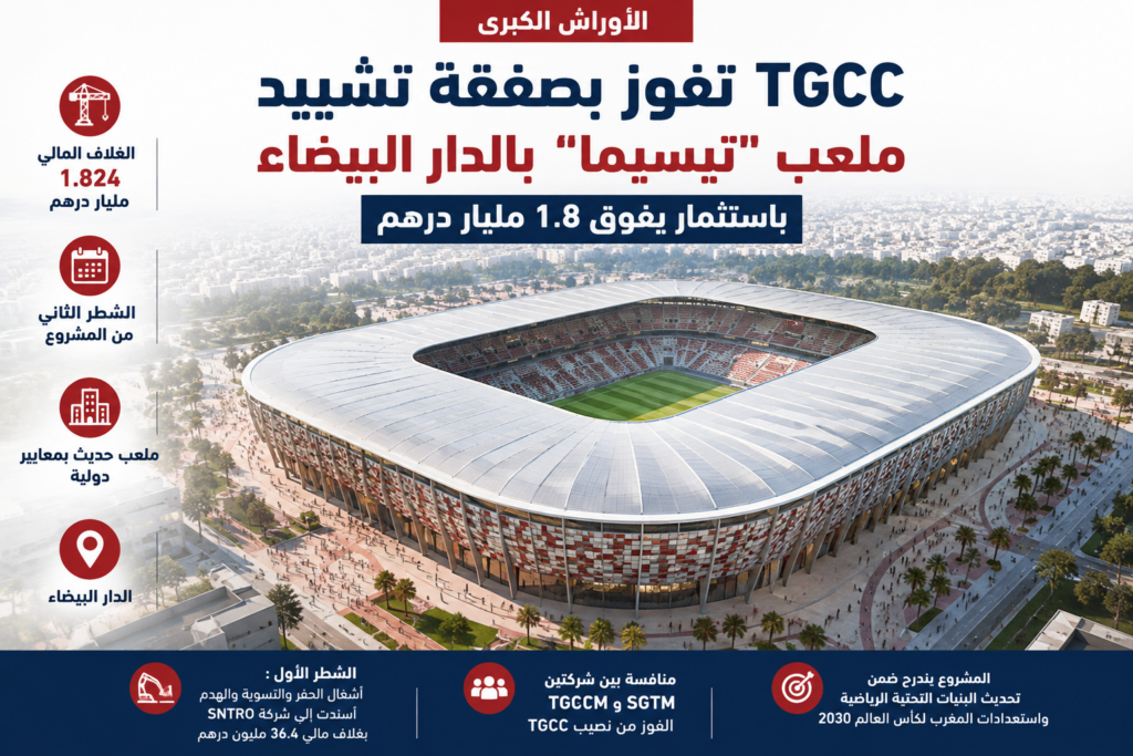 TGCC تفوز بصفقة تشييد ملعب “تيسيما” بالدار البيضاء باستثمار يفوق 1.8 مليار درهم