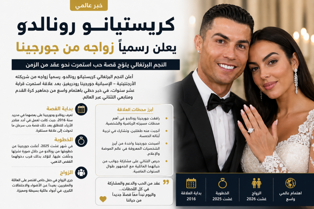 كريستيانو رونالدو يعلن رسمياً زواجه من جورجينا رودريغيز