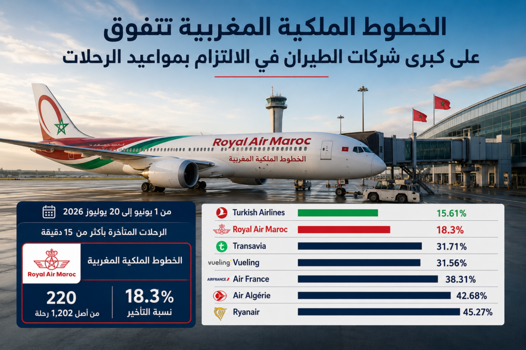 الخطوط الملكية المغربية تتفوق على كبرى شركات الطيران في الالتزام بمواعيد الرحلات