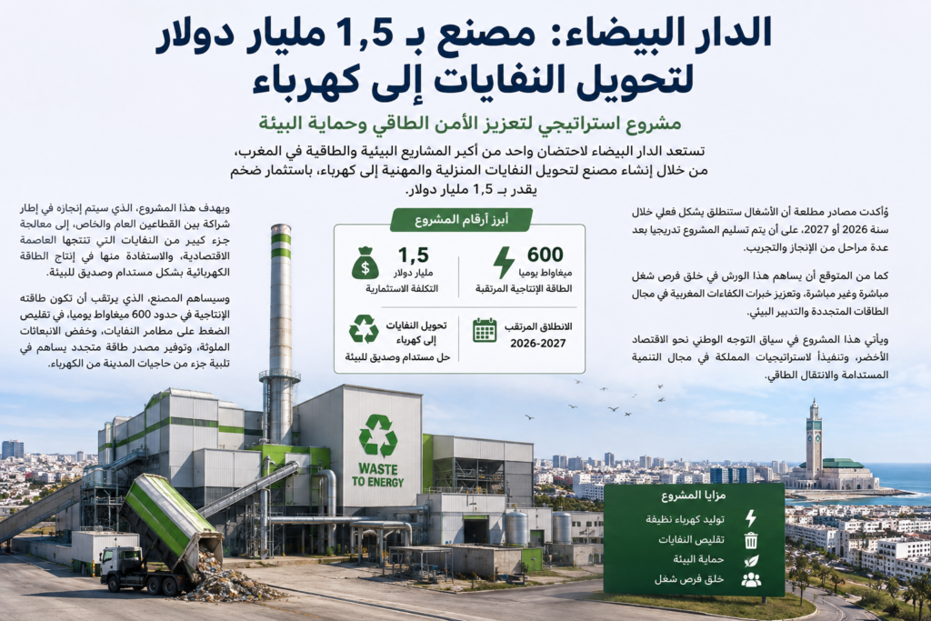 الدار البيضاء تستعد لاحتضان مصنع عملاق بقيمة 1.5 مليار دولار لتحويل النفايات إلى كهرباء