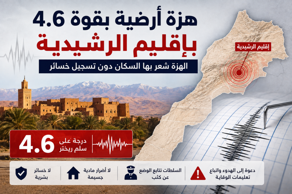 هزة أرضية بقوة 4.6 درجات تضرب إقليم الرشيدية دون تسجيل خسائر