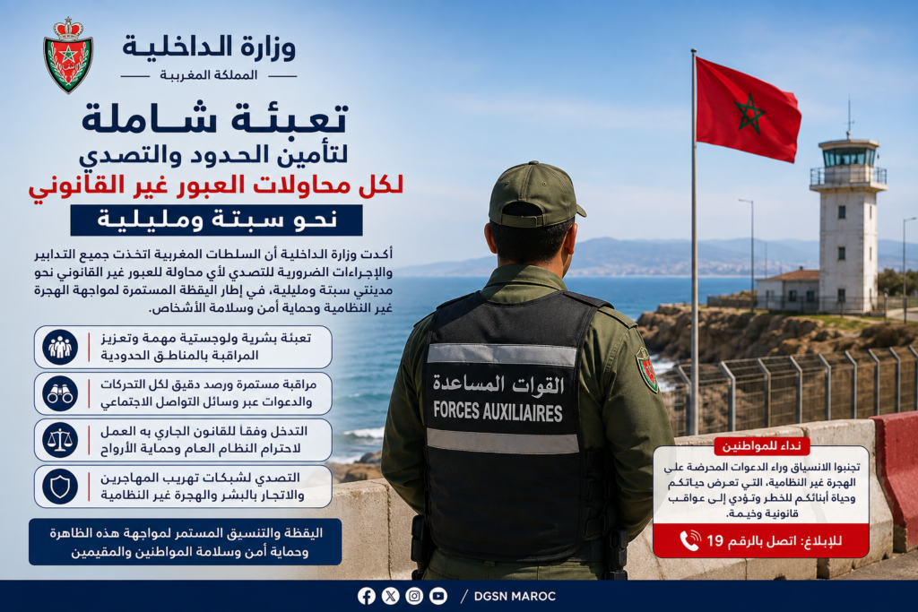 الداخلية: تعبئة شاملة للتصدي لمحاولات العبور غير القانوني نحو سبتة ومليلية