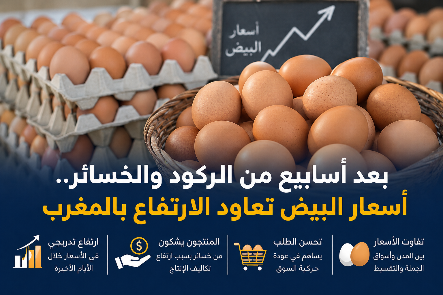 أسعار البيض تستعيد منحاها التصاعدي بالمغرب بعد أسابيع من الركود وخسائر المنتجين