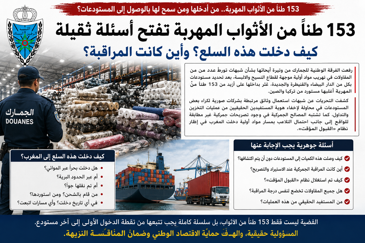 153طنا من الأثواب المهربة