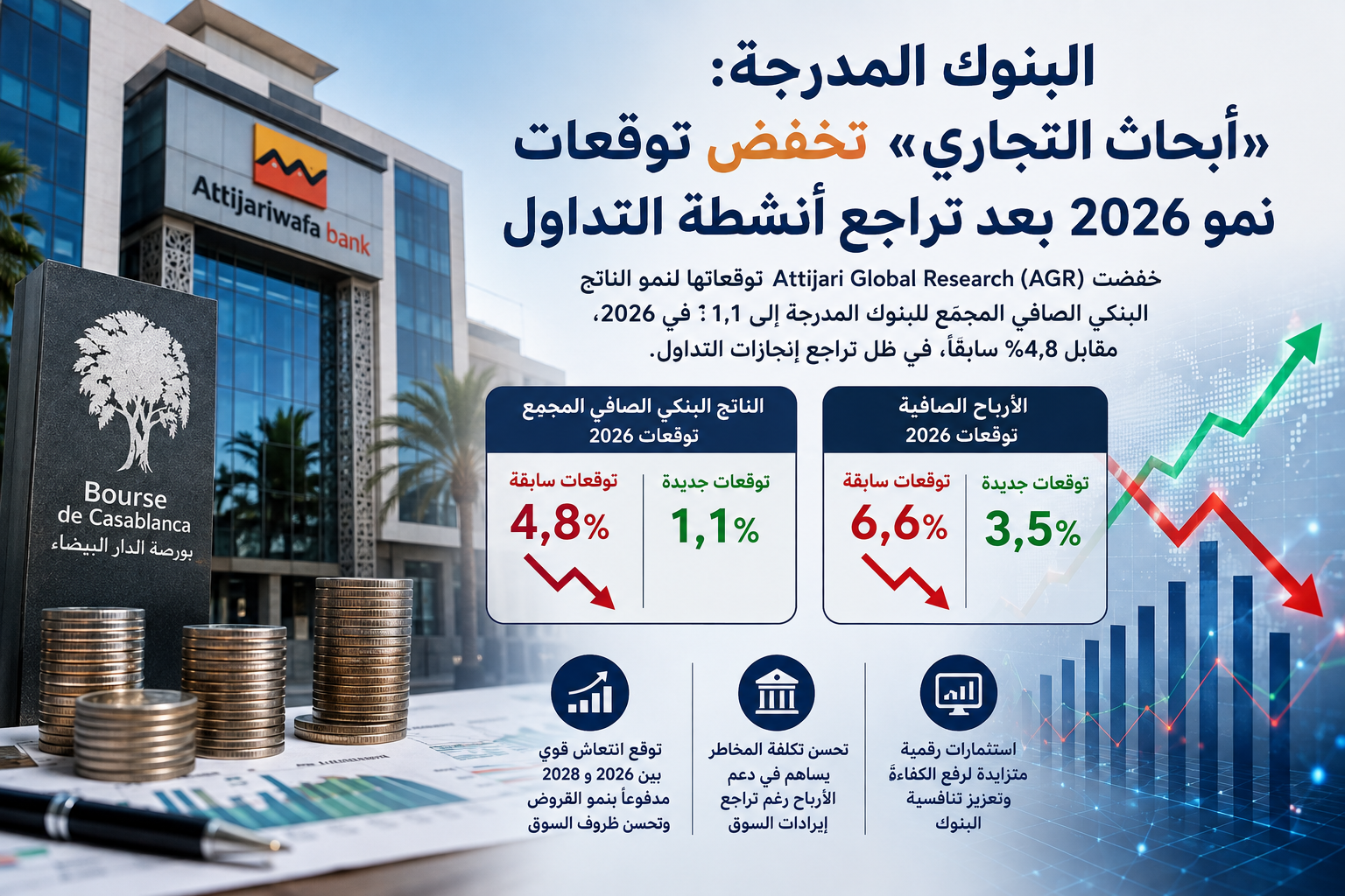 «أبحاث التجاري» تخفض توقعات نمو البنوك المدرجة في بورصة الدار البيضاء خلال 2026