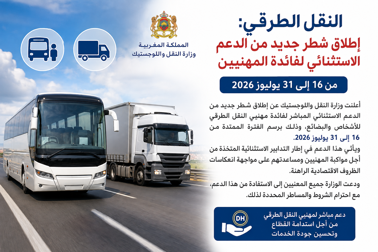 النقل الطرقي: الحكومة تطلق شطراً جديداً من الدعم الاستثنائي لفائدة المهنيين