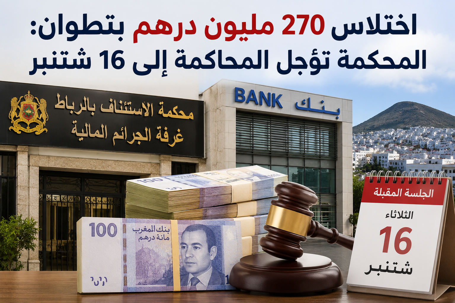 تأجيل محاكمة المتهمين في قضية اختلاس 270 مليون درهم بوكالة بنكية بتطوان إلى 16 شتنبر